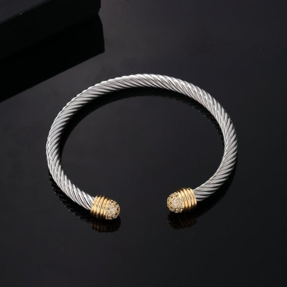 3/$35 Twist Silver Gold Plated Stainless Bangle Bracelet Cubic Zirconia Women - Picture 1 of 6